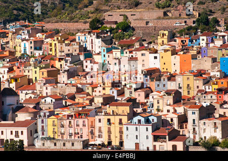 Colored houses along the Temo river in the old town of Bosa, west coast of Sardinia,Italy Stock Photo