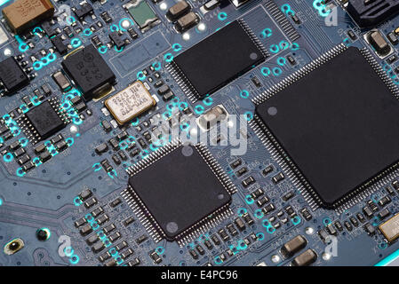 Close up detail of a computer circuit board Stock Photo