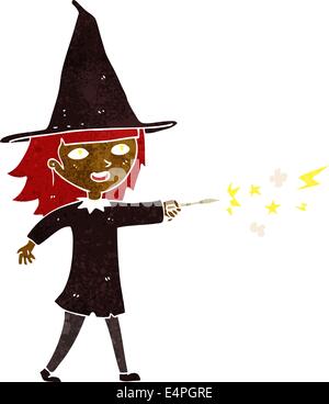 cartoon witch girl casting spell Stock Vector