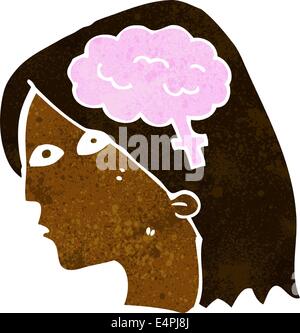cartoon female head with brain symbol Stock Vector