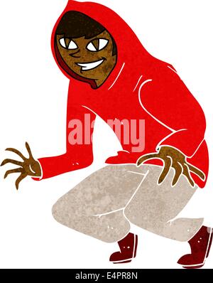 cartoon mischievous boy in hooded top Stock Vector