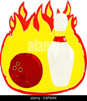 ten pin bowling cartoon symbol with fire Stock Vector