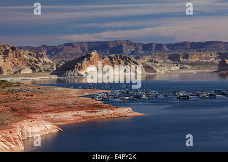 Lake Powell and Houseboats at Wahweap Marina, near Page, Arizona, (far shoreline is in Utah), USA