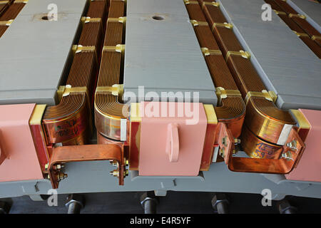 Close up detail of copper rotor bars on a giant crusher motor, Zambia Stock Photo