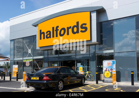 Sign over entrance to Halfords store, UK. Stock Photo