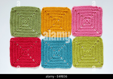 Six crochet granny squares Stock Photo