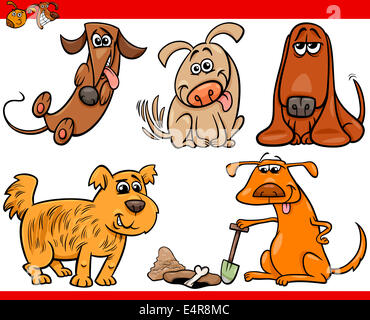Cartoon funny dogs and puppies group coloring book page Stock Photo - Alamy