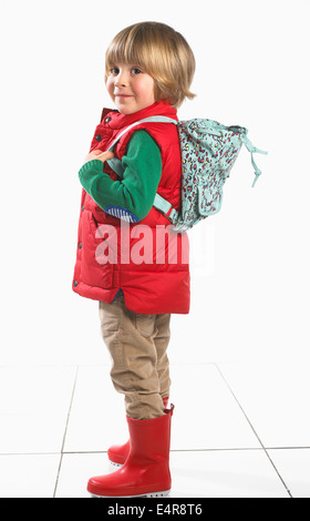 Boy (3 years) wearing outdoor clothing Stock Photo