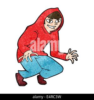 cartoon mischievous boy in hooded top Stock Vector