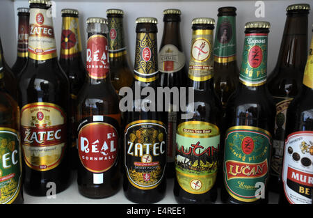 Zatec brewery, which recently sold its majority share to the multinational corporation Carlsberg, heads to the Russian and Canadian market. Currently, the Zatec beer is exported to 17 countries on four continents, brewery brews 11 kinds and brands of beers. Beers of the Zatec brewery is seen in Zatec, Czech Republic, July 16, 2014. (CTK Photo/Libor Zavoral) Stock Photo