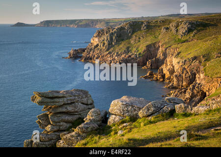 Sunset over the cliffs near Lands End, Cornwall, England Stock Photo