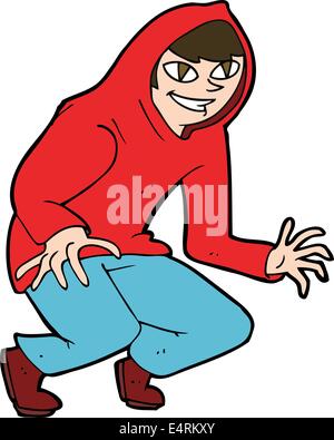 cartoon mischievous boy in hooded top Stock Vector