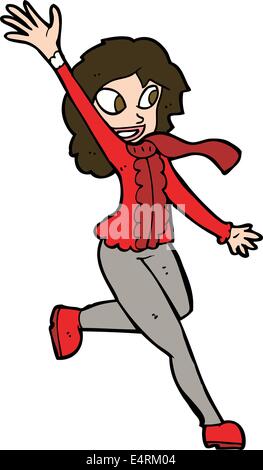 cartoon woman waving dressed for winter Stock Vector