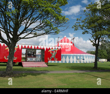 The Big Kid Circus big top and ticket office on a sunny summer afternoon. Stock Photo