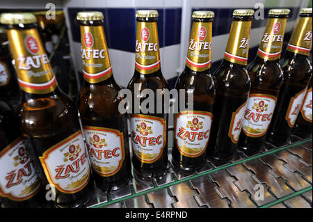 Zatec brewery, which recently sold its majority share to the multinational corporation Carlsberg, heads to the Russian and Canadian market. Currently, the Zatec beer is exported to 17 countries on four continents, brewery brews 11 kinds and brands of beers. Zatec brewery is seen in Zatec, Czech Republic, July 16, 2014. (CTK Photo/Libor Zavoral) Stock Photo