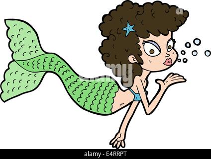 cartoon mermaid blowing kiss Stock Vector