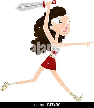 cartoon viking girl with sword Stock Vector