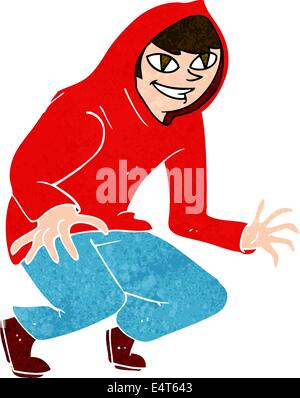 cartoon mischievous boy in hooded top Stock Vector