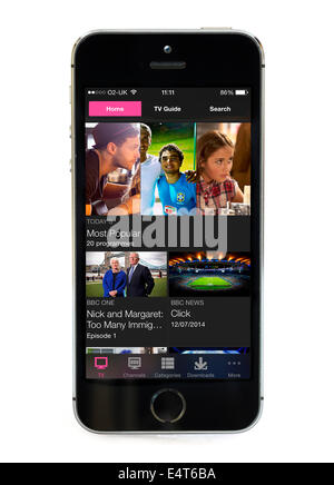 On demand television via the BBC iPlayer app on an Apple iPhone 5S Stock Photo
