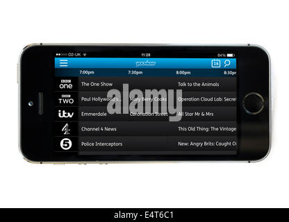 The YouView remote control recording app on an Apple iPhone 5S, UK Stock Photo