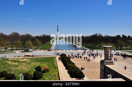 Washington, DC:  View from the Lincoln Memorial over the Reflecting Pool to the Washington Monument and distant U. S. Capitol Stock Photo