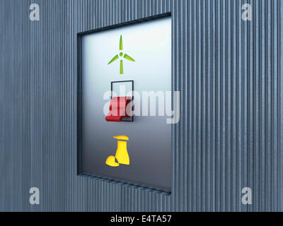 3D Illustration of Switch adjusted to Nuclear Energy Symbol Stock Photo