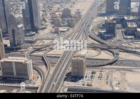 Aerial View of Traffic Junction of Sheikh Zayed Road, Dubai, United Arab Emirates Stock Photo