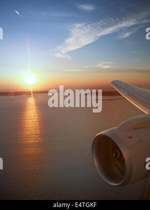 View of wing and engines from inside Boeing 747-400 aircraft Stock ...