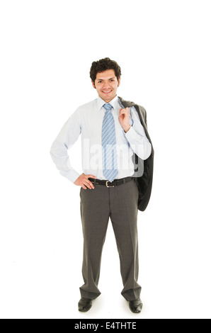 attractive man wearing shirt and blue tie posing Stock Photo