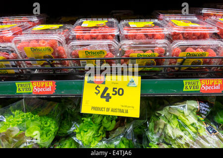 Melbourne Australia,Coles Central,grocery store,supermarket,food,display sale produce,raspberries,Driscoll's,lettuce,fruit,AU140319174 Stock Photo