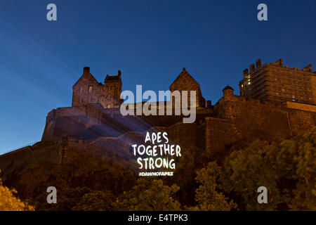 Edinburgh, Scotland, UK. 17th July, 2014. Guerrilla-style projection on Edinburgh Castle to mark the release of DAWN OF THE PLANET OF THE APES. Projection commissioned by psLIVE. Edinburgh, Scotland, UK, 17th July, 2014 Credit:  GARY DOAK/Alamy Live News Stock Photo