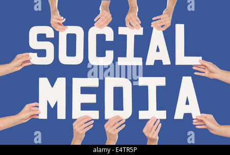 Social Media concept over blue Stock Photo