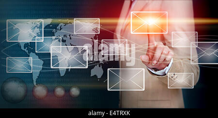 hand  touching email  with finger Stock Photo