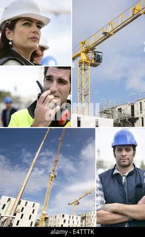 Montage of a team of building workers Stock Photo