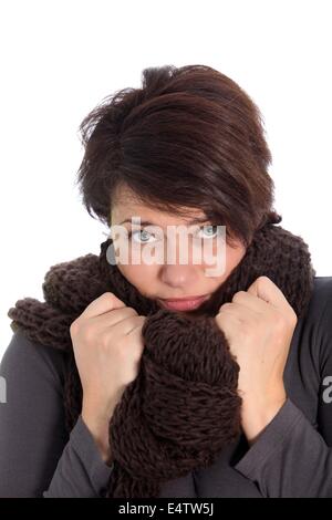 Unhappy woman suffering from cold weather Stock Photo