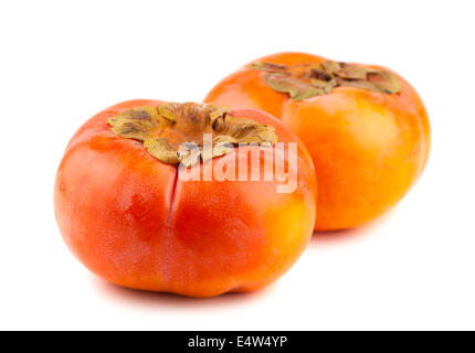 Two persimmon fruits on white background Stock Photo