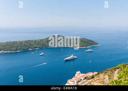 Luxury yachts at the Lokrum Island on Adriatic Sea near Dubrovnik, Croatia Stock Photo