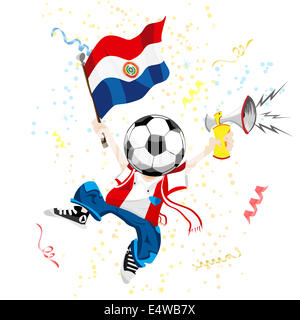 Paraguay Soccer Fan with Ball Head. Stock Photo