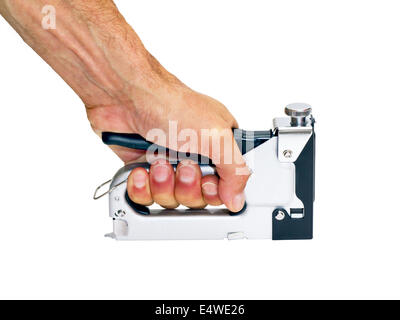 staple gun  in the man's hand Stock Photo