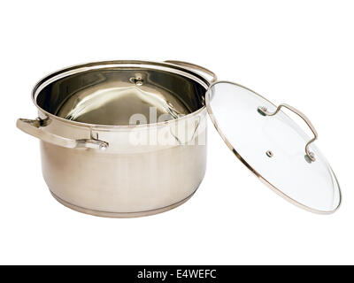 New Metal Pan With Glass Lid Isolated On White Background Modern