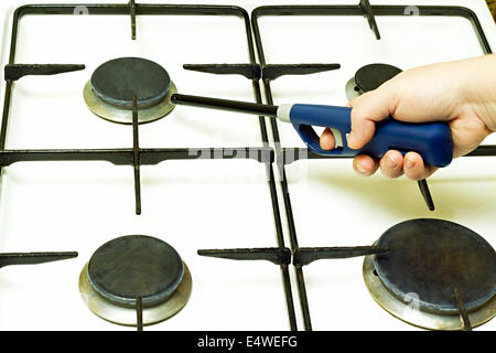 Lighter gas burner ignites Stock Photo