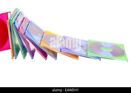 colorful DVDs in boxes piled in a heap Stock Photo