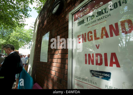 London, UK. 17th July, 2014. First day of the Second Investec Test match between India and England at Lords Cricket Ground Credit:  amer ghazzal/Alamy Live News Stock Photo