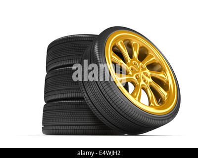 Wheels over white background. Stock Photo