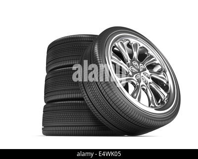 Wheels over white background. Stock Photo