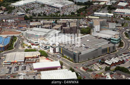 aerial view of The Rock Shopping and Leisure Complex in Bury, Lancashire, UK Stock Photo