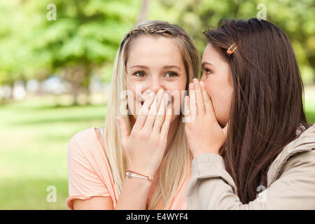 Close-up of teenagers sharing a secret Stock Photo