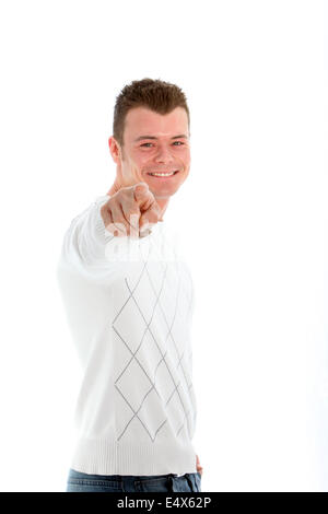 Smiling man pointing at the camera Stock Photo