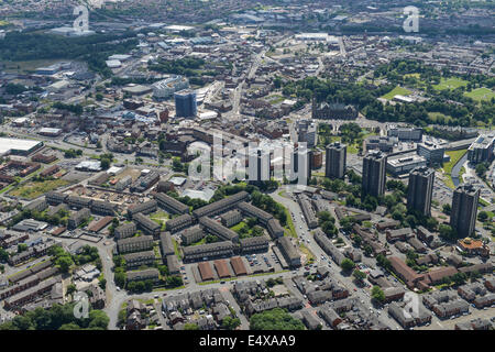 An aerial view looking towards the centre of Rochdale Stock Photo