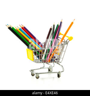 color pencils in shopping cart. Stock Photo